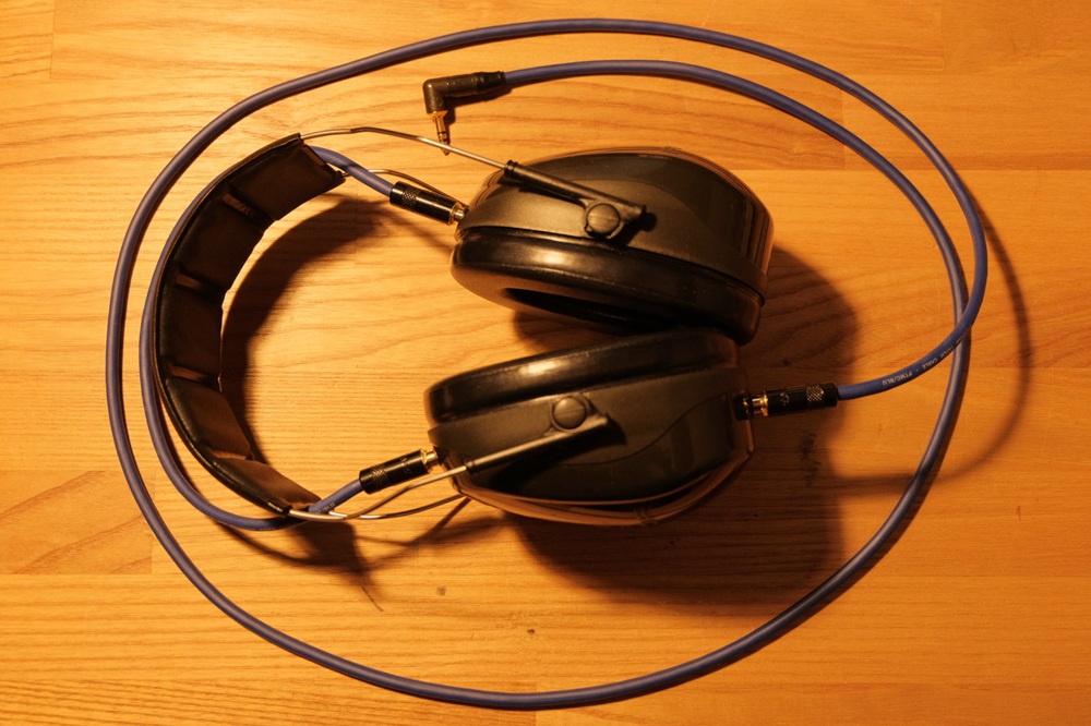 finished ear defender headphones with cables connected