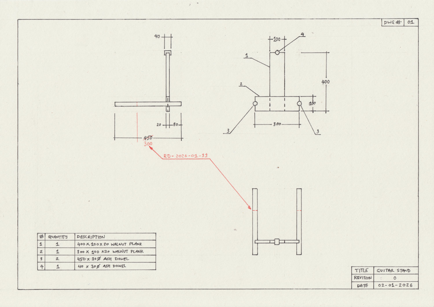 revision 0 technical drawing of the stand assembly